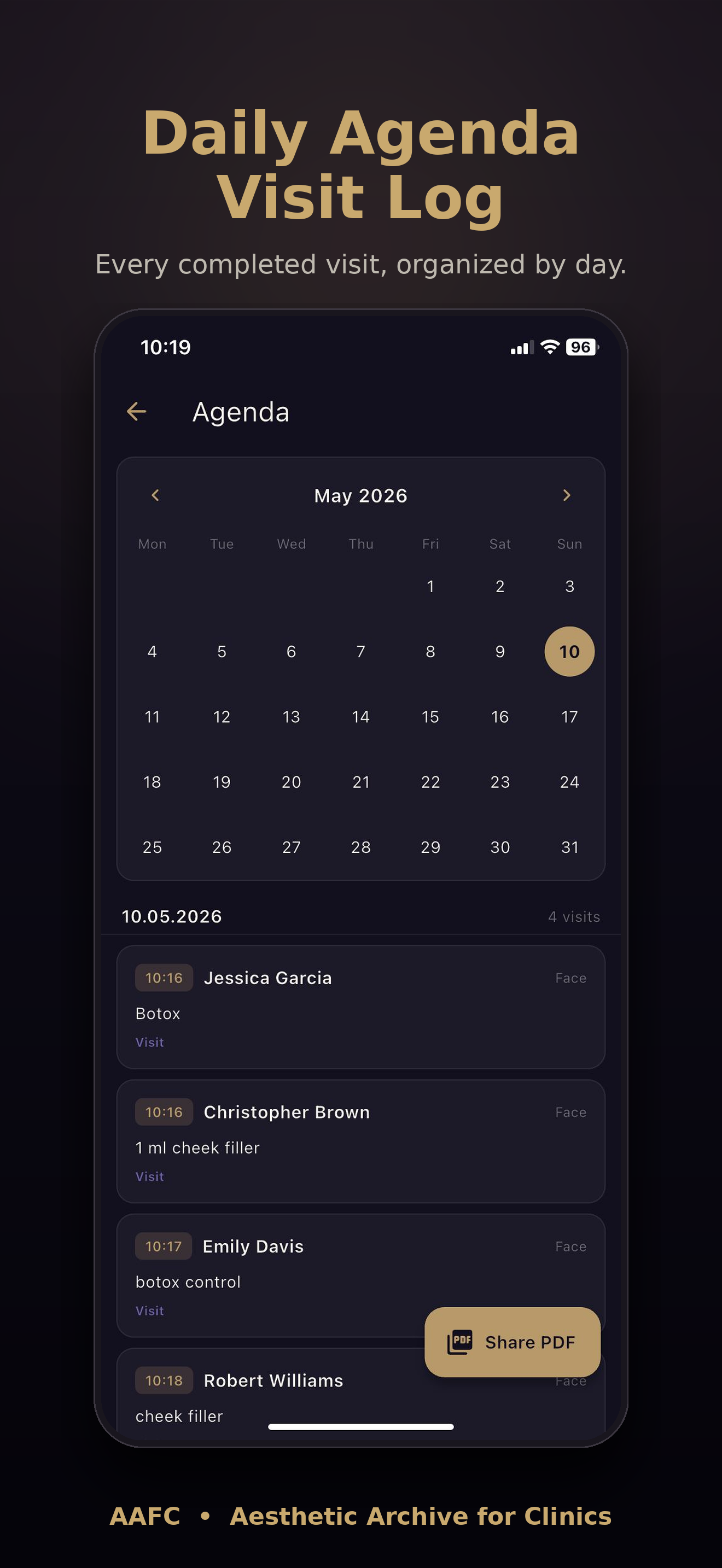 Daily agenda visit log