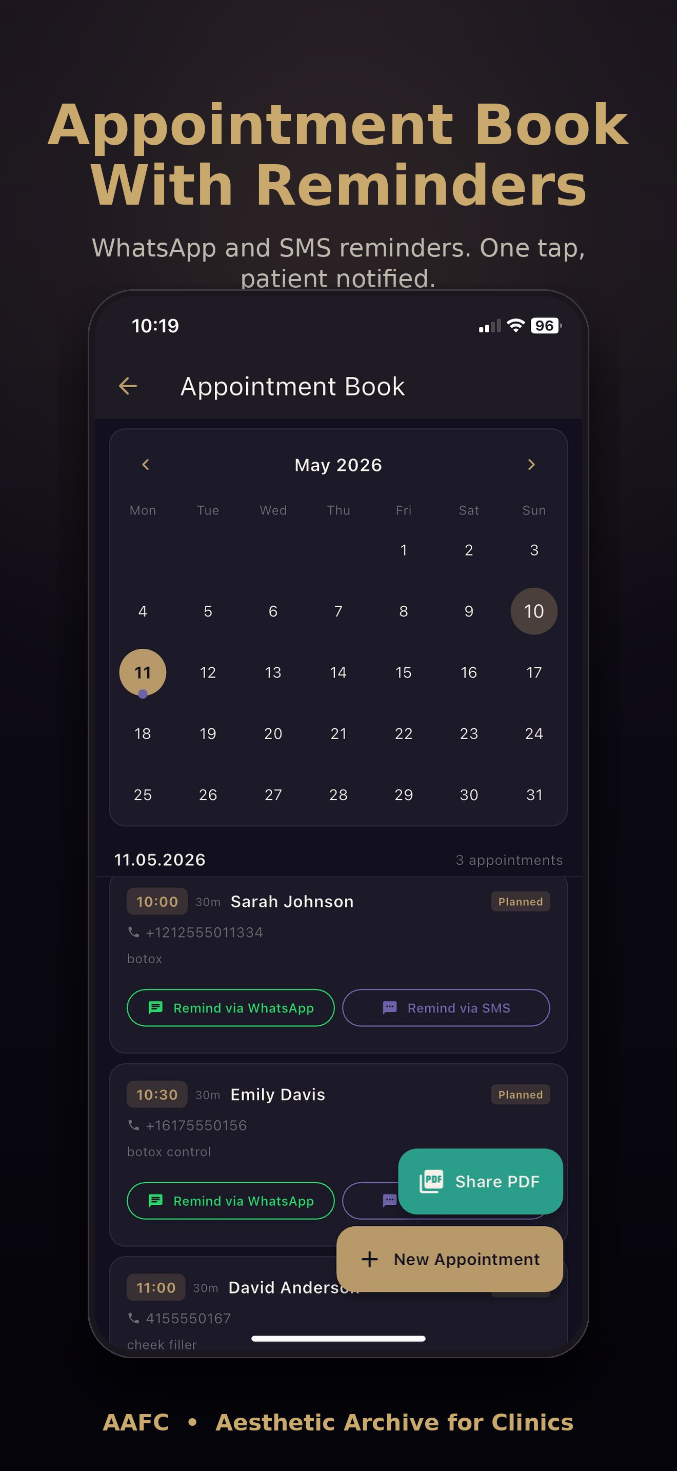 Appointment book with reminders